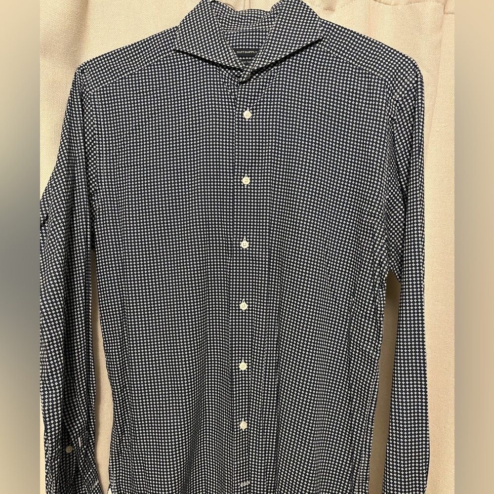 Men Suitsupply Blue and white dots dress shirt